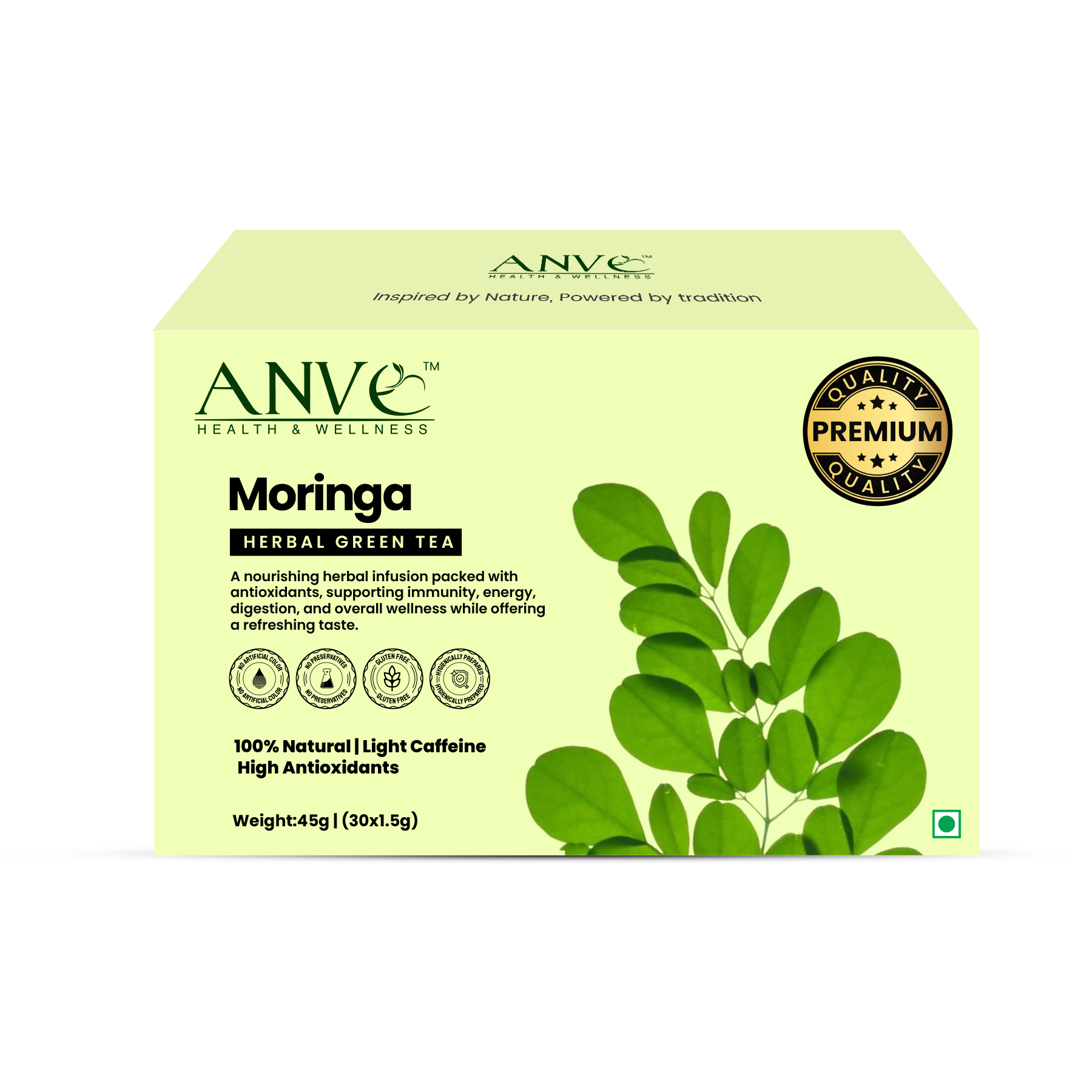 ANVE Moringa Herbal Green Tea box